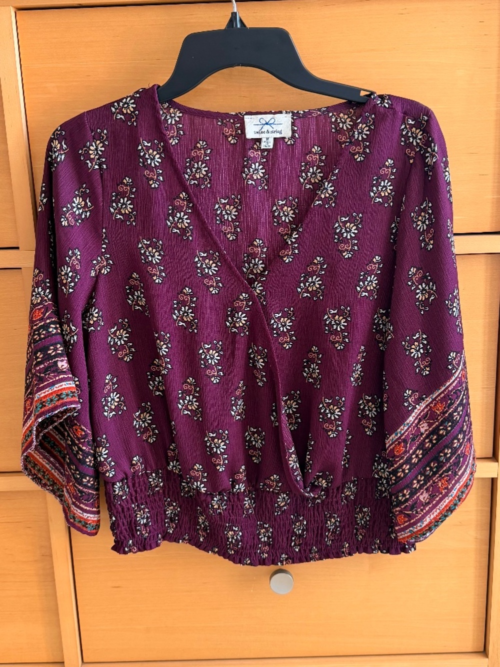 Twine & String - Purple Floral V-Neck Smocked Waist Blouse